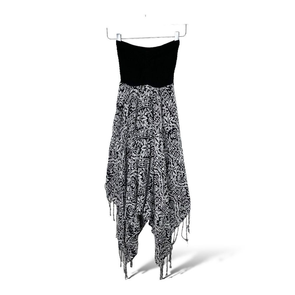 Billabong Enchanted‎ Dayz Black/White Strapless Dress w/Handkerchief Hem Tassels